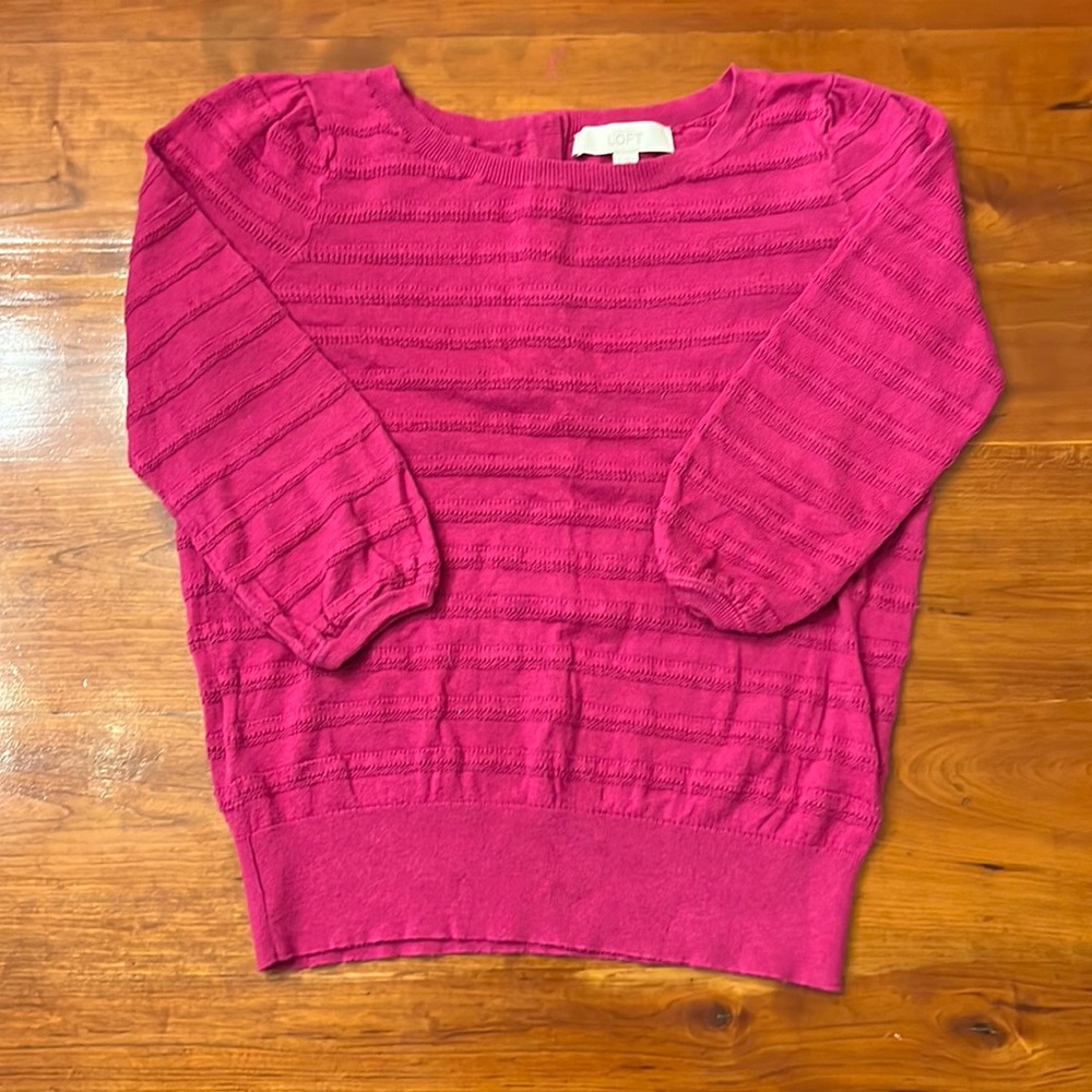 Ann Taylor Loft Fuschia 3/4 Sleeve Sweater